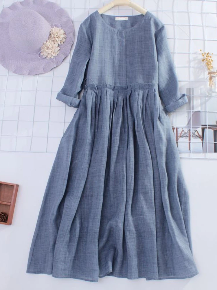 Summer New Women's Dress Women's Clothing Literary Fan Cotton and Linen Waist Slim and Comfortable Round Neck Dress
Summer New Women's Dress Women's Clothing Literary Fan Cotton and Linen Waist Slim and Comfortable Round Neck Dress