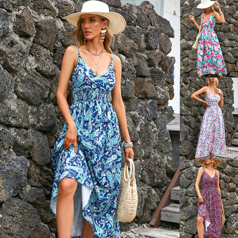 Sexy Floral Long Dress Fashion Women Sleeveless Sling Cinched Waist V-neck Dressescasual Backless Holiday Beach A Line Dress
Sexy Floral Long Dress Fashion Women Sleeveless Sling Cinched Waist V-neck Dressescasual Backless Holiday Beach A Line Dress