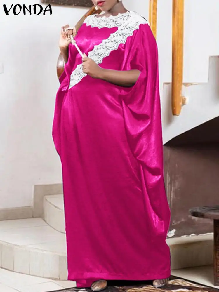 Plus Size Elegant Women Satin Dress 2023 VONDA Bat Sleeve Maxi Long Sundress Casual Lace Patchwork Party Evening Robe
Plus Size Elegant Women Satin Dress 2023 VONDA Bat Sleeve Maxi Long Sundress Casual Lace Patchwork Party Evening Robe
