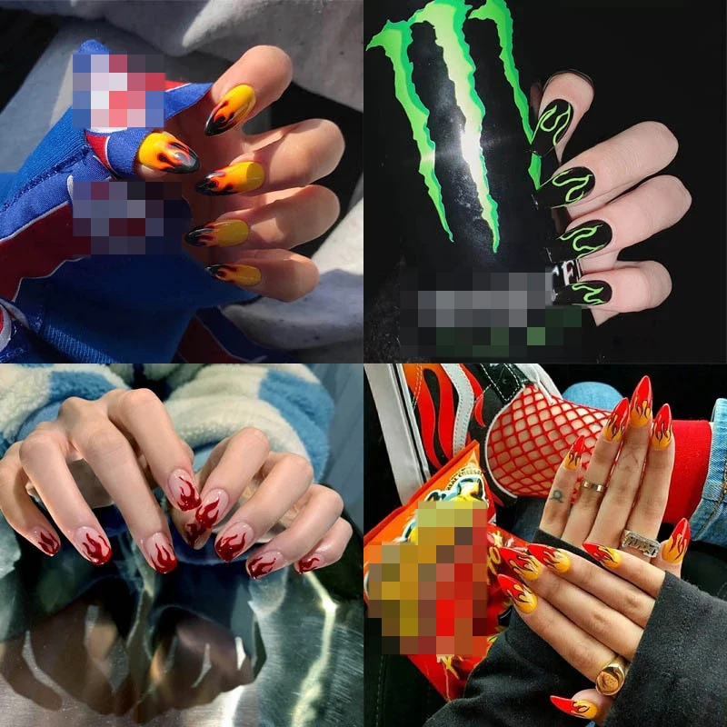 24pcs 4 Fire Patterns Design Cool Girls Hand Decorative False Nails With Glue Full Cover Detachable False Nails With Designs
24pcs 4 Fire Patterns Design Cool Girls Hand Decorative False Nails With Glue Full Cover Detachable False Nails With Designs