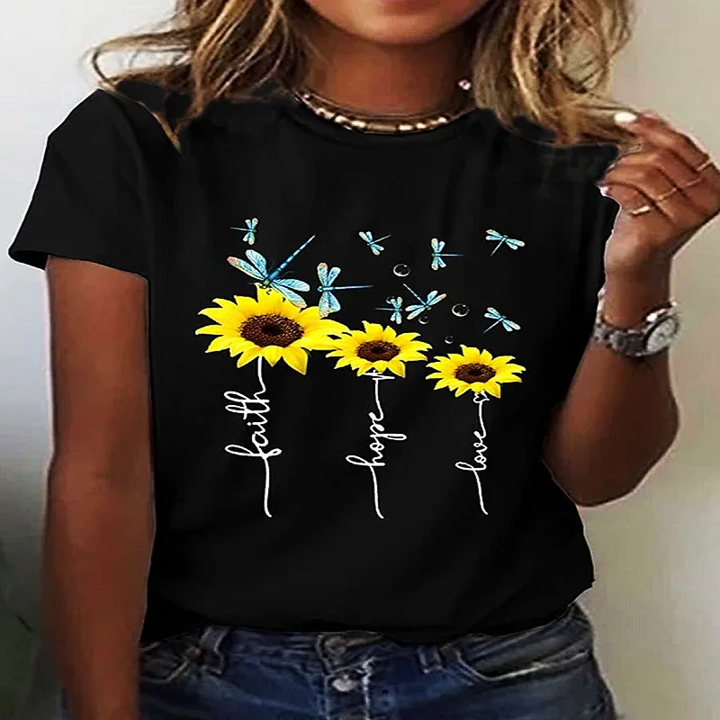 Summer Simple Women's Casual O-neck Top Women's 3D Printing Sunflower Flower Polyester Short-sleeved Women's T-shirt
Summer Simple Women's Casual O-neck Top Women's 3D Printing Sunflower Flower Polyester Short-sleeved Women's T-shirt