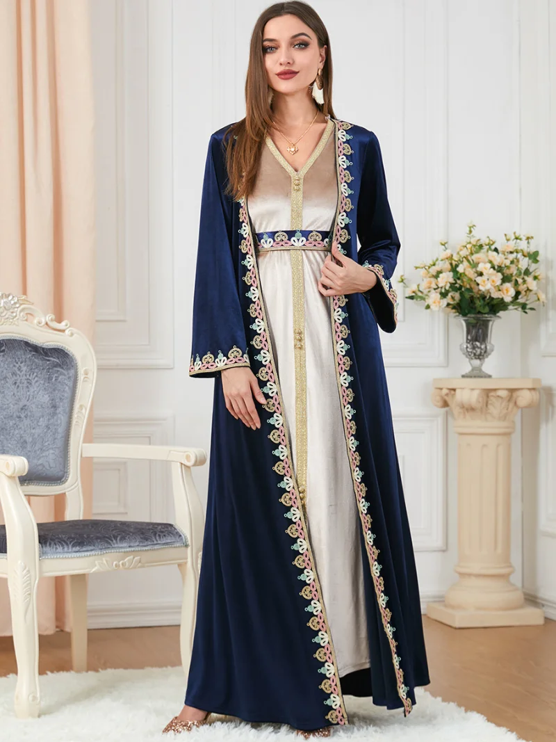 Турецкое зимнее мусульманское бархатное платье, абайя, Женский комплект из 2 предметов, марокканские вечерние платья с поясом и вышивкой, ка... 
Турецкое зимнее мусульманское бархатное платье, абайя, Женский комплект из 2 предметов, марокканские вечерние платья с поясом и вышивкой, ка...