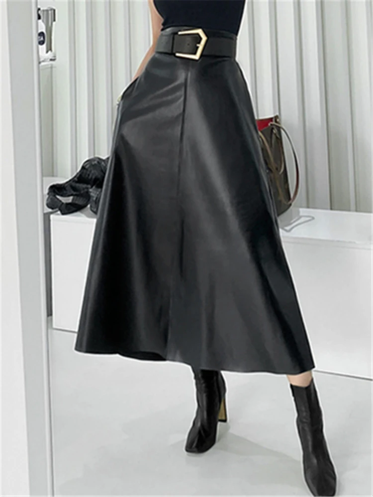 Classic Black Faux PU Leather Long Skirts with Belted 2022 New High Waist Umbrella Skirts Ladies Female Autumn Winter w480
Classic Black Faux PU Leather Long Skirts with Belted 2022 New High Waist Umbrella Skirts Ladies Female Autumn Winter w480