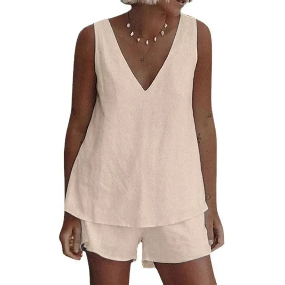 Women Vest Shorts Set V-Neck Sleeveless Thin Vest Shorts Set Summer Loose Outfit 2Pcs/Set
Women Vest Shorts Set V-Neck Sleeveless Thin Vest Shorts Set Summer Loose Outfit 2Pcs/Set