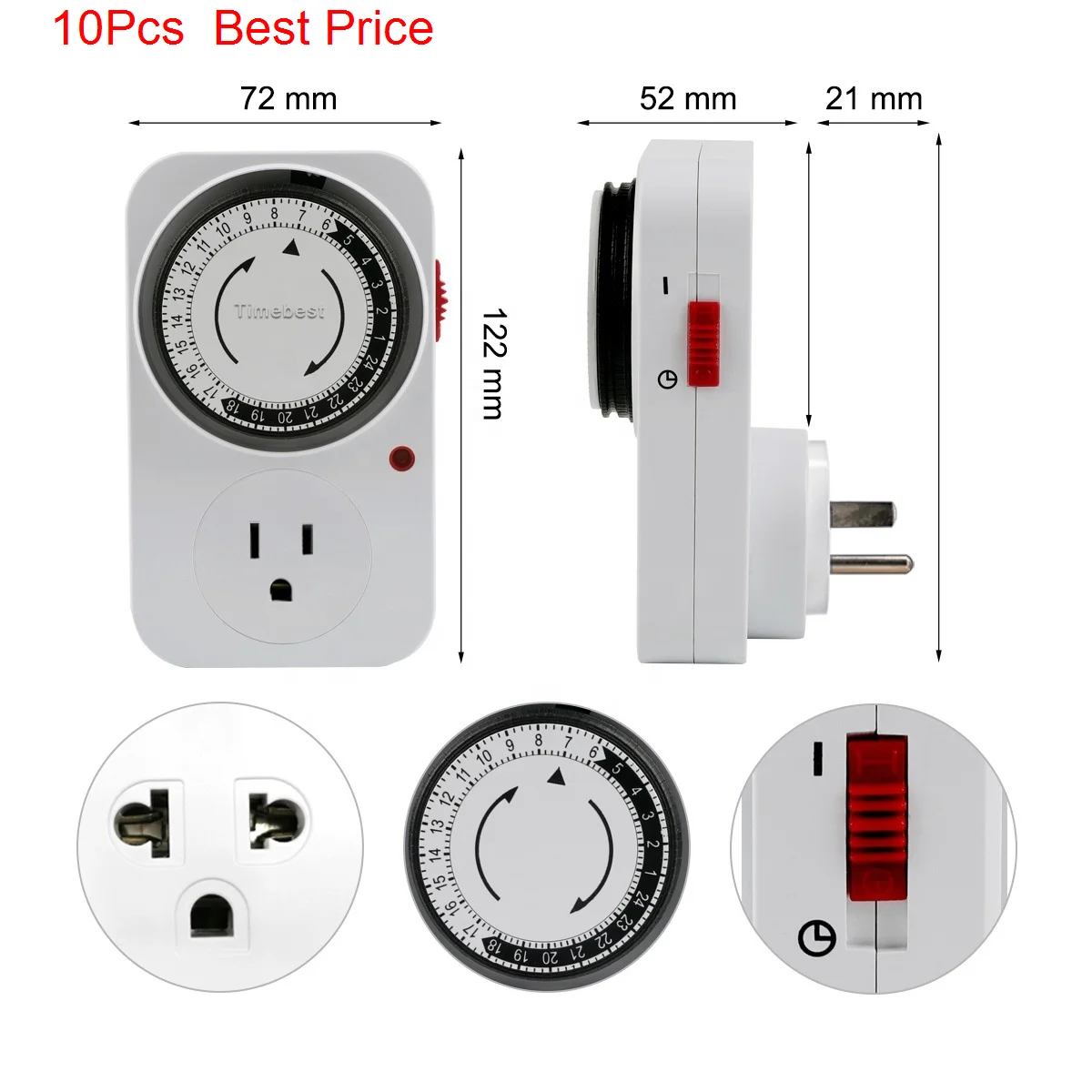 10Pcs/lot 24 Hour Cyclic Timer Switch Universal Timing Socket Mechanical Timer 230VAC 3500W 16A UK EU CN US Plug timers
10Pcs/lot 24 Hour Cyclic Timer Switch Universal Timing Socket Mechanical Timer 230VAC 3500W 16A UK EU CN US Plug timers