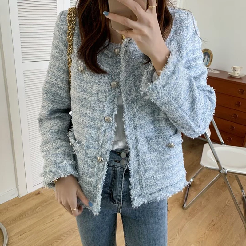 Double Breasted Short Tweed Coats Women Jackets Autumn Fashion Korean O-Neck Long Sleeves Pockets Outerwear
Double Breasted Short Tweed Coats Women Jackets Autumn Fashion Korean O-Neck Long Sleeves Pockets Outerwear