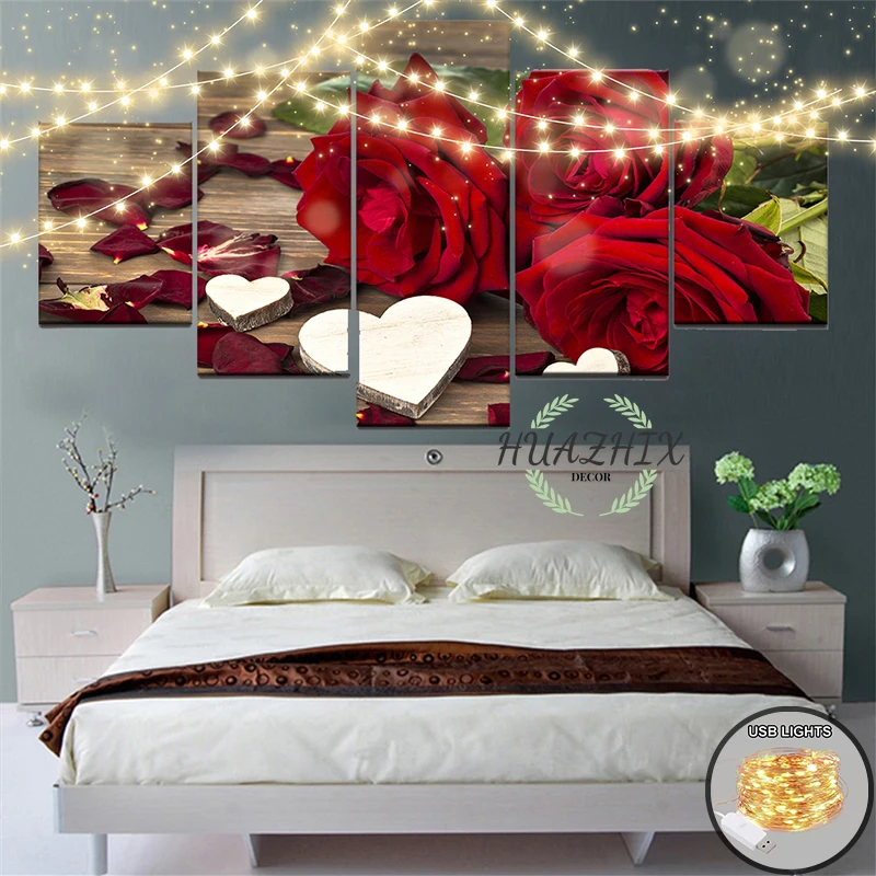 Wall Art Canvas Painting 5 Panel with Light Beautiful Roses Decoration Painting Modular Pictures on The Wall Home Decor Quadro
Wall Art Canvas Painting 5 Panel with Light Beautiful Roses Decoration Painting Modular Pictures on The Wall Home Decor Quadro