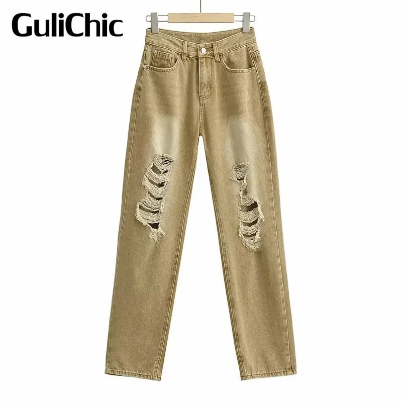 7.12 GuliChic Vintage Fashion Broken Hole Loose High Waist Straight Casual Jeans Women
7.12 GuliChic Vintage Fashion Broken Hole Loose High Waist Straight Casual Jeans Women