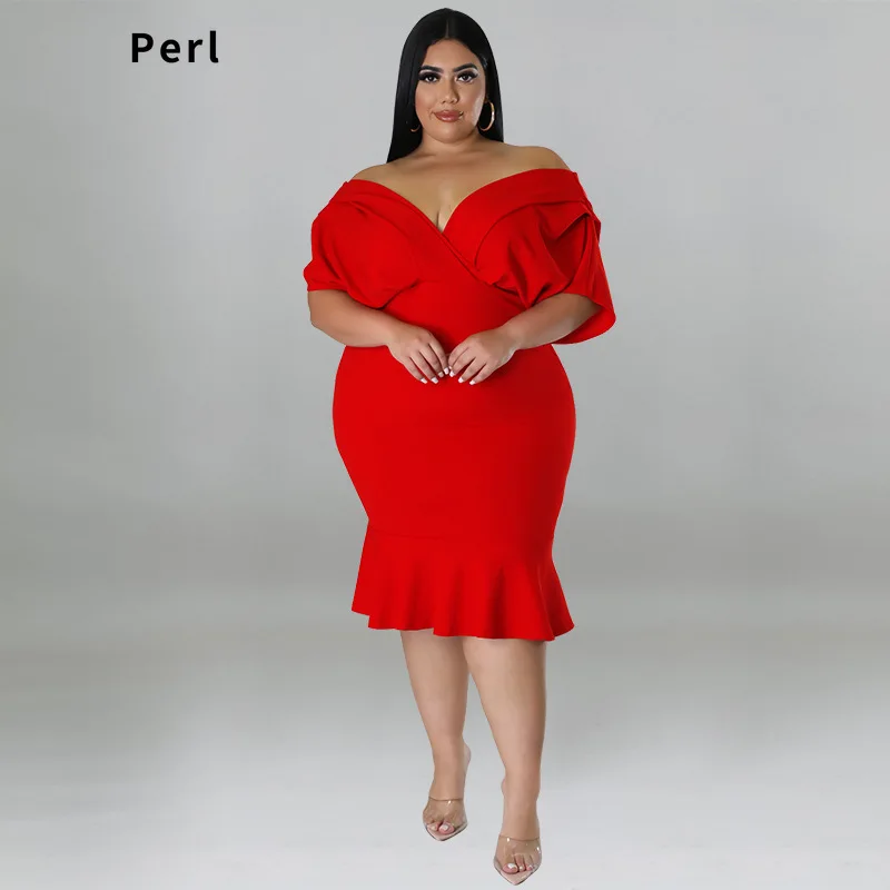 Perl Plus Size Party Dress Women Short Sleeve Curved Lotus Leaf Dress Elegant Birthday Banquet Wear vestidos de verano mujer
Perl Plus Size Party Dress Women Short Sleeve Curved Lotus Leaf Dress Elegant Birthday Banquet Wear vestidos de verano mujer