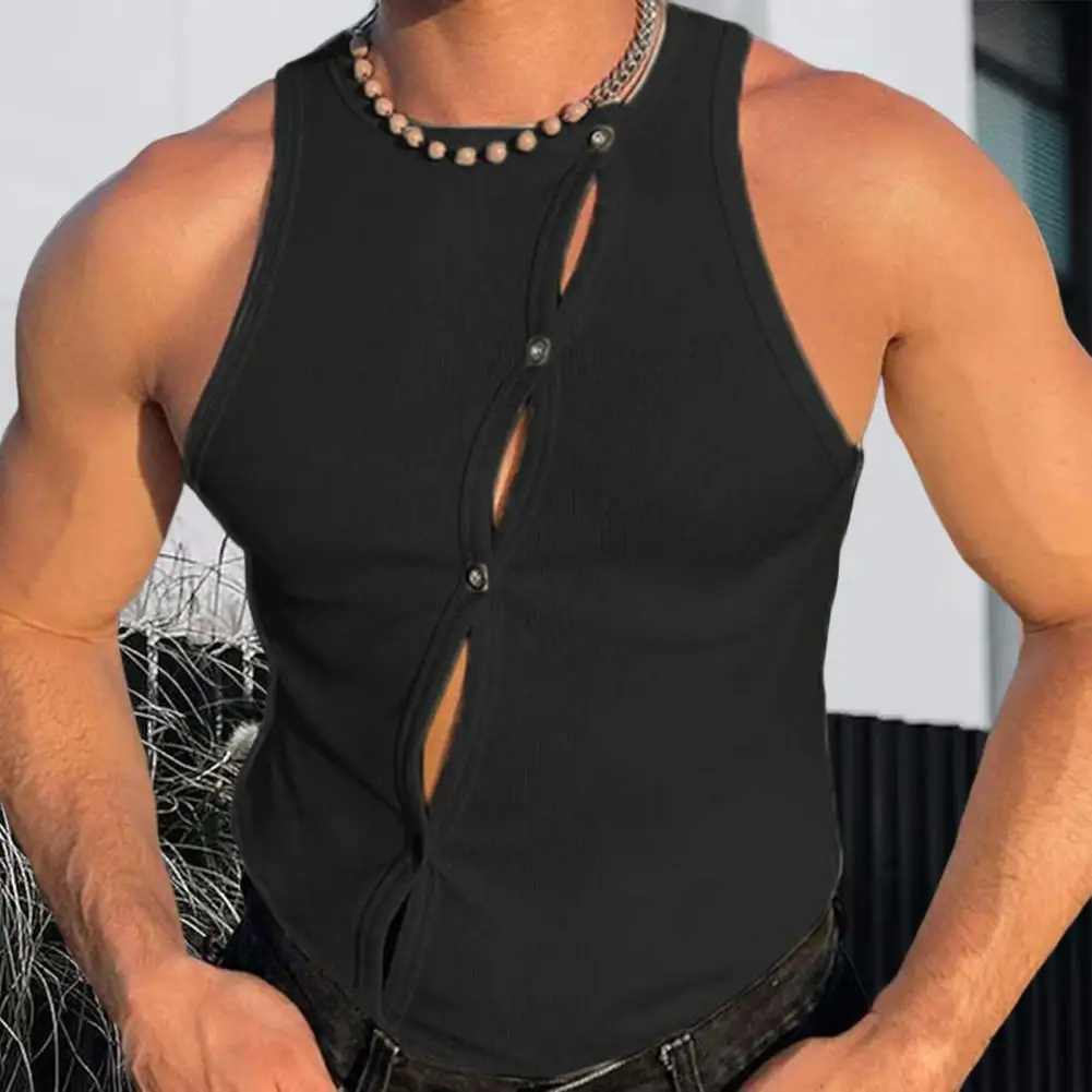Men Summer Tank Top Sleeveless Hollow Out Button Decor Round Neck Breathable Solid Color Elastic Slim Fit Sports Workout Vest
Men Summer Tank Top Sleeveless Hollow Out Button Decor Round Neck Breathable Solid Color Elastic Slim Fit Sports Workout Vest
