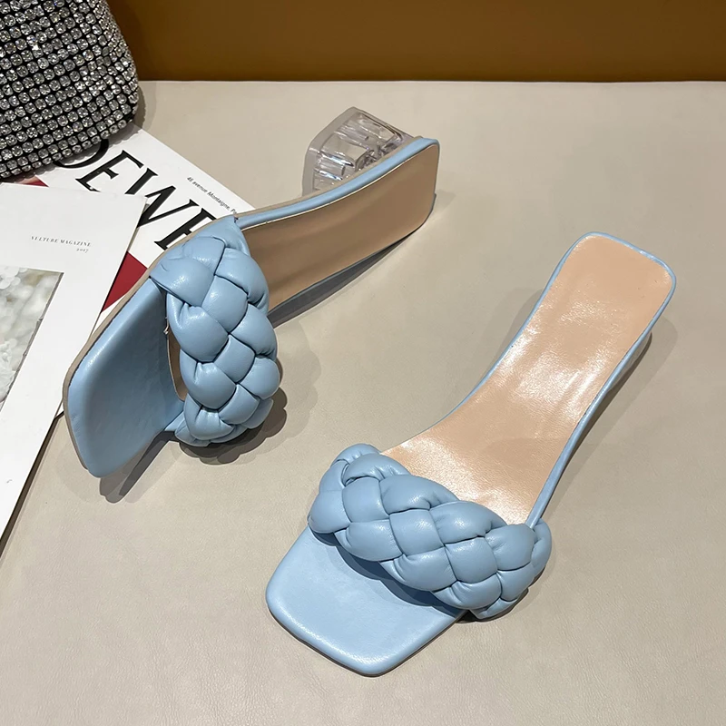 Woman Slippers Sky Blue High Heels New Summer Shoes Square Heel Weave Square Toe Slippers Ladies Sexy Ladies Leather Shoes
Woman Slippers Sky Blue High Heels New Summer Shoes Square Heel Weave Square Toe Slippers Ladies Sexy Ladies Leather Shoes