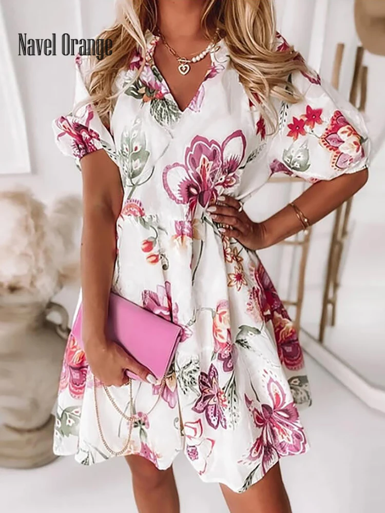 Princess Dress New Short Puff Sleeve Floral Printing Women Summer Deep V-Neck Sweet Simple Ladies Party Dress Streetwear Vestido
Princess Dress New Short Puff Sleeve Floral Printing Women Summer Deep V-Neck Sweet Simple Ladies Party Dress Streetwear Vestido