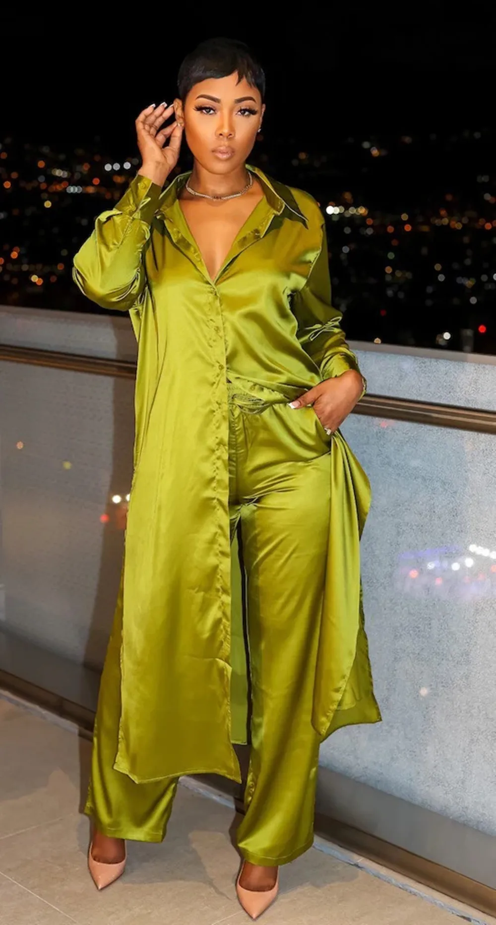 .Spring Summer Fashion Satin Shirt Two-Piece Set Women's Solid Color Long Shirt Wide Leg Pants Elegant Temperament Two-Piece Set
.Spring Summer Fashion Satin Shirt Two-Piece Set Women's Solid Color Long Shirt Wide Leg Pants Elegant Temperament Two-Piece Set