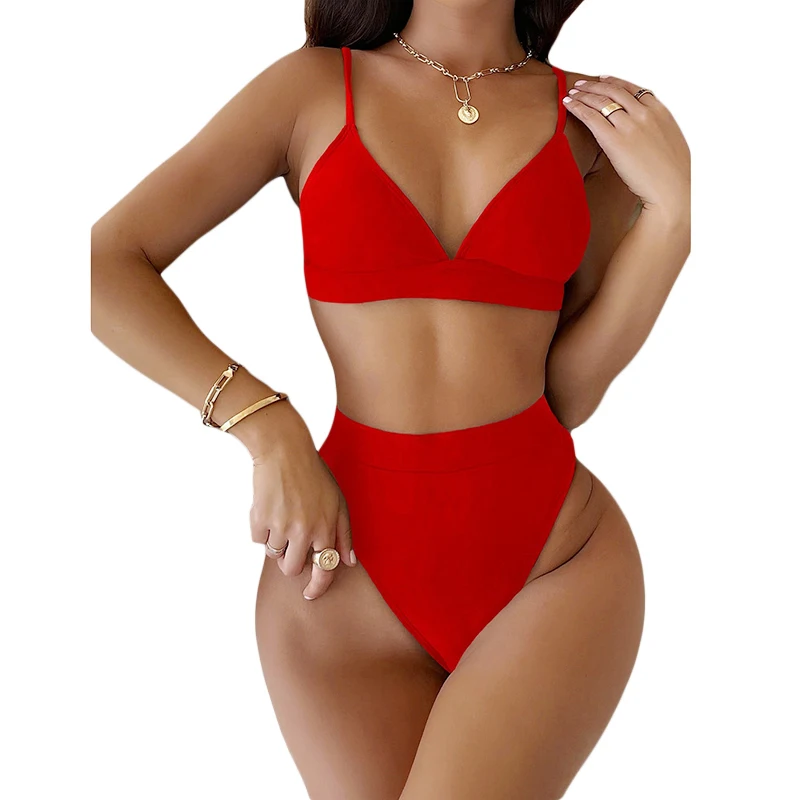 Women 2 Pieces Split Bikini Set Solid Color Adjustable Spaghetti Strap Padded Bra + High Waist Thong Swimwear Suit
Women 2 Pieces Split Bikini Set Solid Color Adjustable Spaghetti Strap Padded Bra + High Waist Thong Swimwear Suit