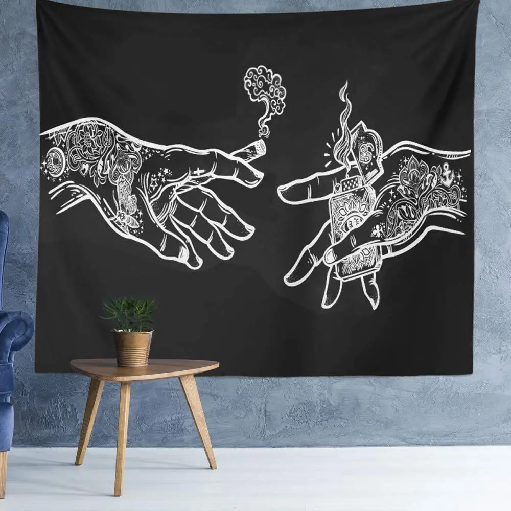 

Black and White Hands Wall Tapestry Psychedelic Floral Trippy Hippie Boho Wall Hanging Fabric Art Print for Bedroom Living Room