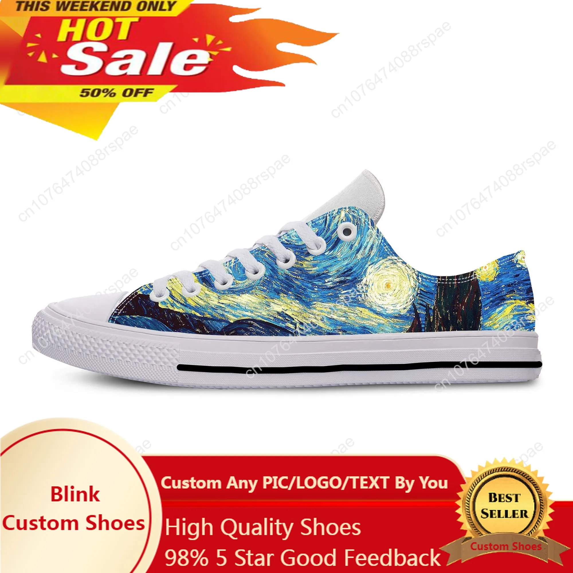 Vincent Van Gogh Starry Night Oil Painting Fashion Casual Cloth Shoes Low Top Comfortable Breathable 3D Print Men Women Sneakers
Vincent Van Gogh Starry Night Oil Painting Fashion Casual Cloth Shoes Low Top Comfortable Breathable 3D Print Men Women Sneakers