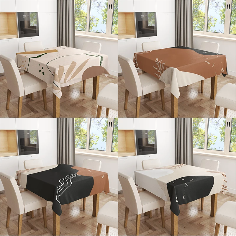 

Morandi Simple Brown Black Leaves Flax Tablecloth Table Dustproof Cover Beautify Kitchen Dining Room Decoration Multiple Sizes