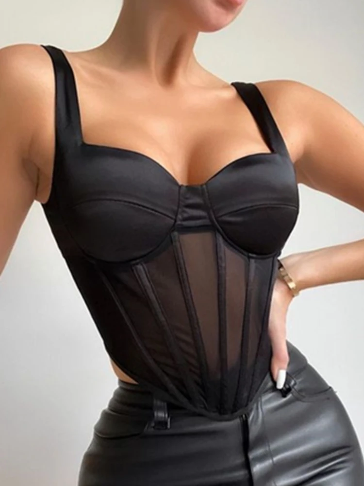 Sexy Satin Mesh patchwork black See Through Corset Top Women 2022 Summer Y2K Strap Sleeveless Backless Tube Cami Party Busiter
Sexy Satin Mesh patchwork black See Through Corset Top Women 2022 Summer Y2K Strap Sleeveless Backless Tube Cami Party Busiter
