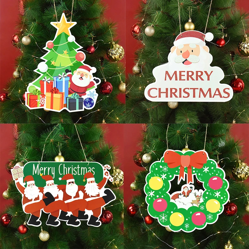 

Christmas Wall Hanging Ornament Santa Claus Xmas Tree Wreath Door Sign Pendant Merry Christmas Decoration for Home New Year 2024