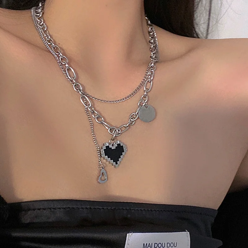 Unique Creative Personality Mosaic Pixel Heart Shape Double Clavicle Necklace High Jewelry Gifts for Women Collar De Mujer
Unique Creative Personality Mosaic Pixel Heart Shape Double Clavicle Necklace High Jewelry Gifts for Women Collar De Mujer