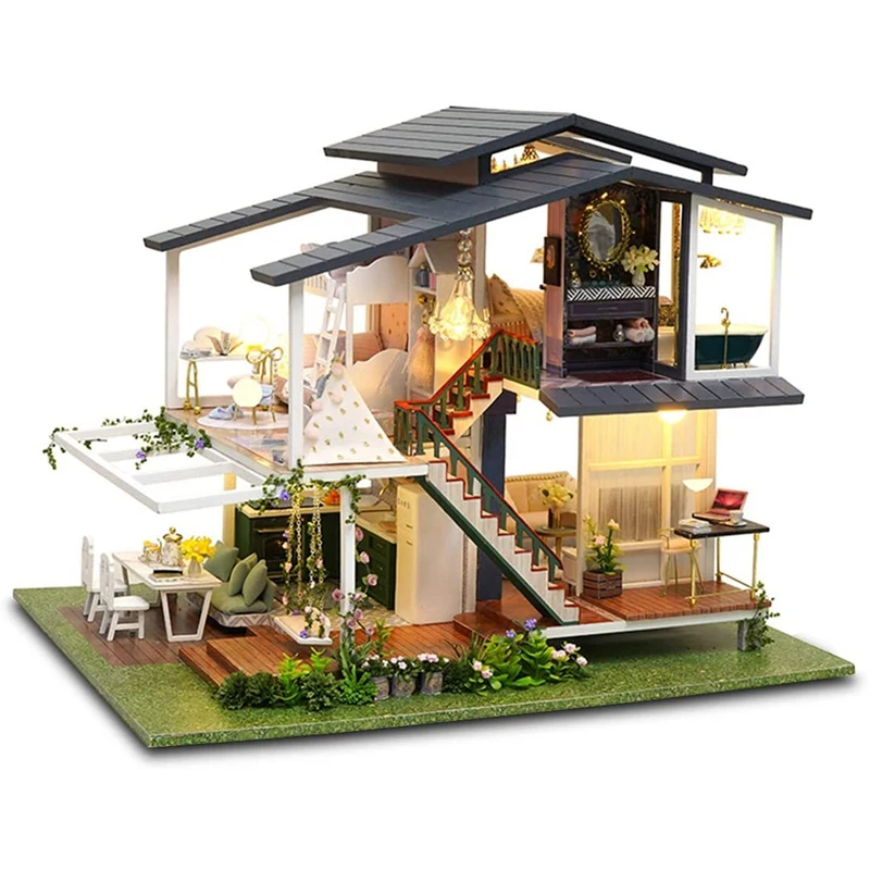 

1/24 Scale Miniature Dollhouse Kit, DIY Cottage Monet Garden French Style Villa For Valentine's Day Birthday