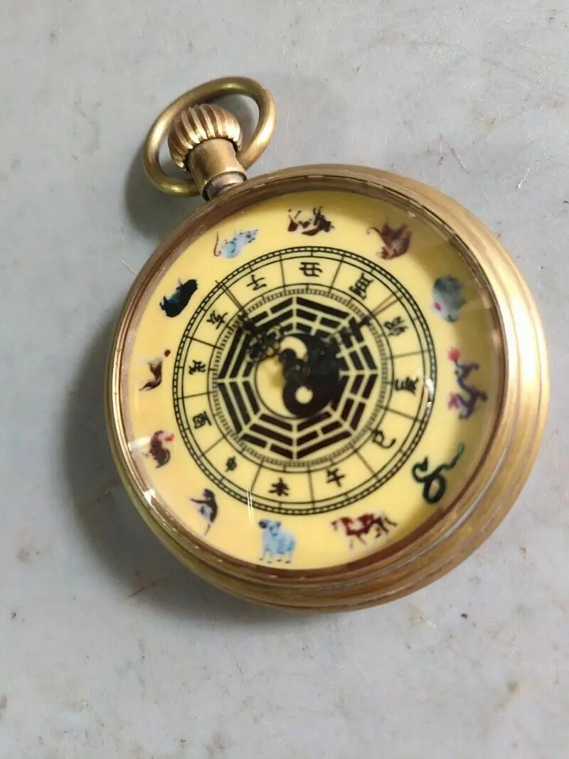 Старые китайские медные механические часы ручной работы Yin and yang карманные 82061 -
