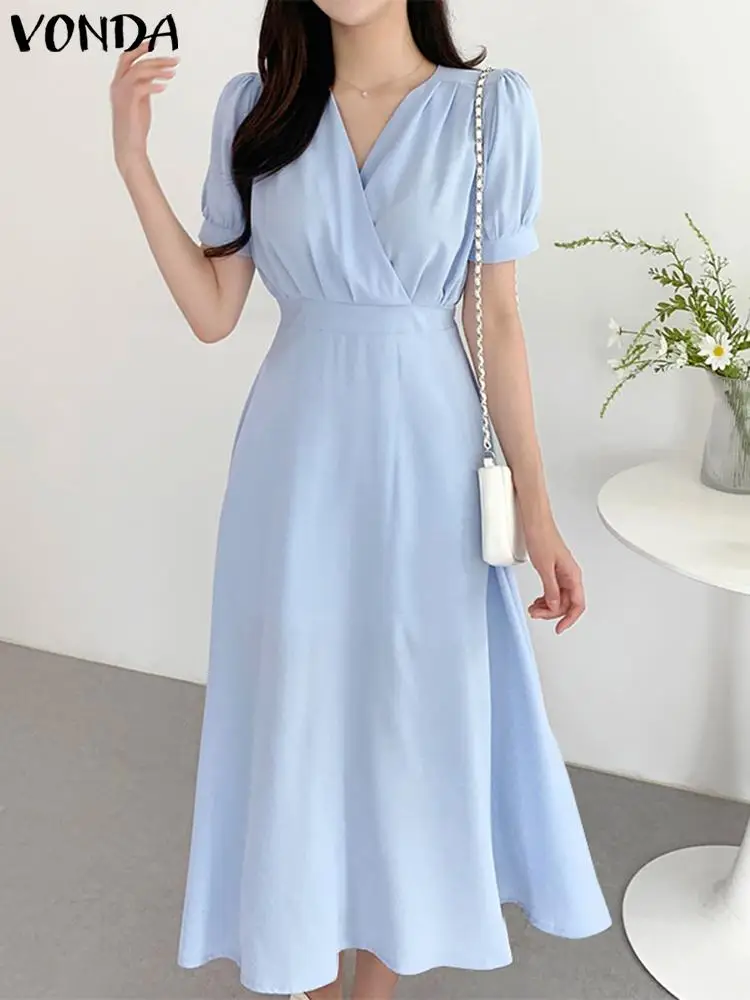 VONDA Summer Women Elegant Midi Dress 2023 Sexy V-Neck Casual Solid Color Sundress Pleated Short Puff Sleeve Party Beach Vestido
VONDA Summer Women Elegant Midi Dress 2023 Sexy V-Neck Casual Solid Color Sundress Pleated Short Puff Sleeve Party Beach Vestido