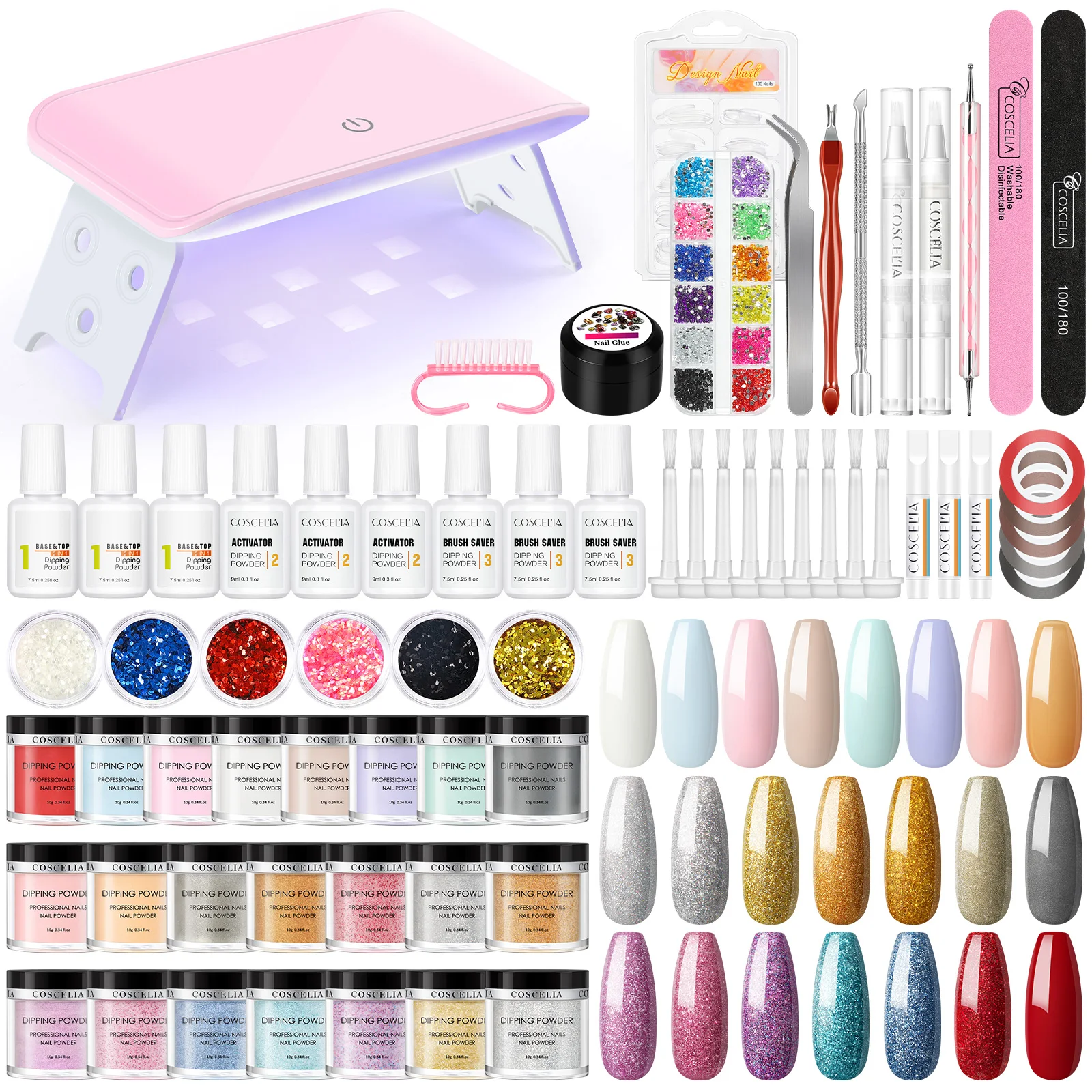 Dipping Nail Powder Set Nail Glitter Natural Dry Dip Nail Chrome Decoration Kits with Mini Led Lamp for Beginner
Dipping Nail Powder Set Nail Glitter Natural Dry Dip Nail Chrome Decoration Kits with Mini Led Lamp for Beginner