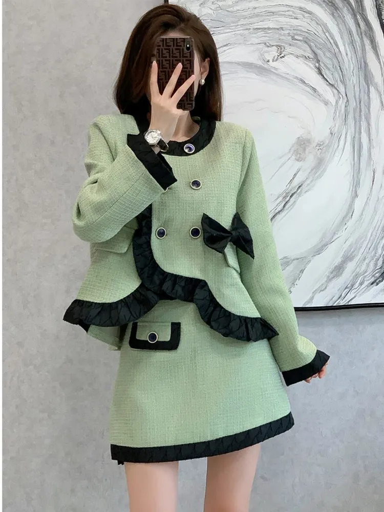 2023 Autumn Winter Sweet Tweed Two-piece Set Women's Patchwork Party Mini Skirt + Elegant Coat Fashion Warm Suit
2023 Autumn Winter Sweet Tweed Two-piece Set Women's Patchwork Party Mini Skirt + Elegant Coat Fashion Warm Suit