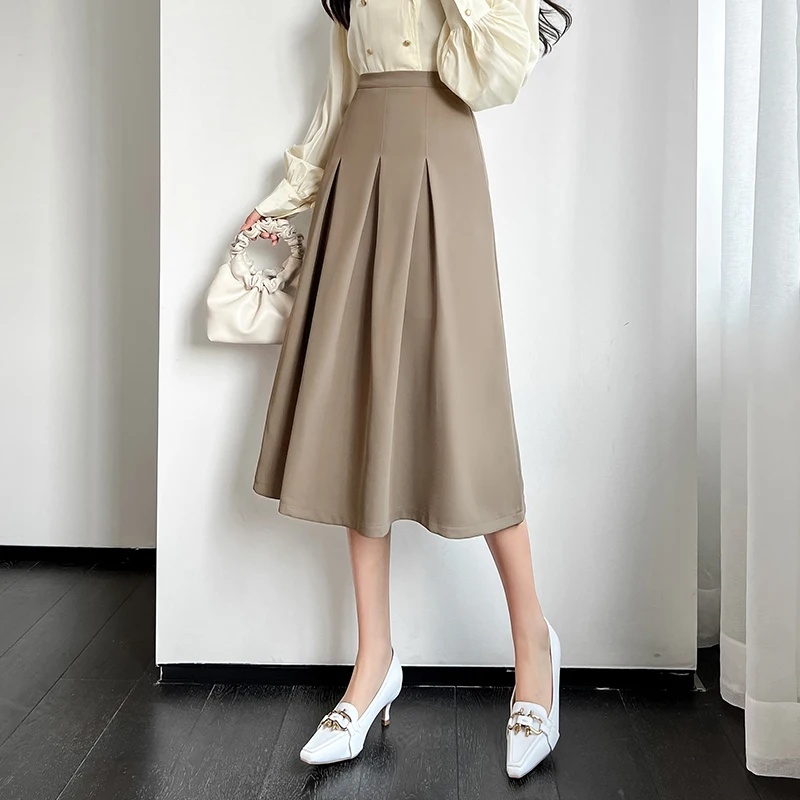 

COIGARSAM Women Long Skirt Summer 2022 New High Waist Khaki Black Meters Apricot Skirts Dropshipping