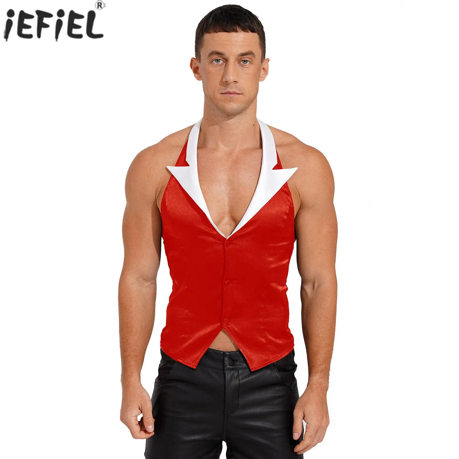 Men Waiter Servant Cosplay Costume Halloween Role Play Outfit Halter Sleeveless Vest Clubwear Backless Irregular Hem Button Tops
Men Waiter Servant Cosplay Costume Halloween Role Play Outfit Halter Sleeveless Vest Clubwear Backless Irregular Hem Button Tops