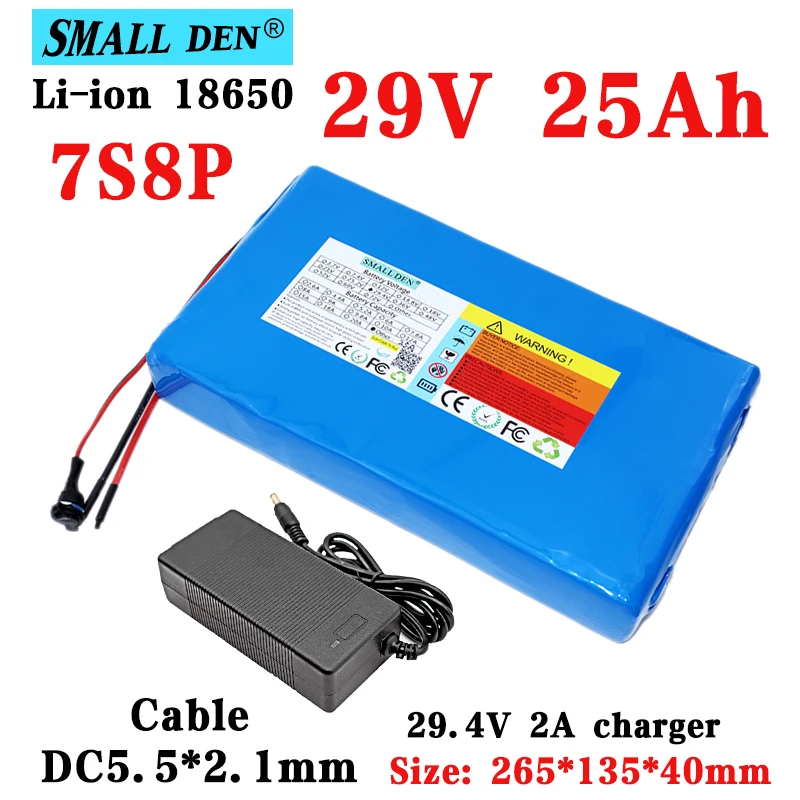 29V 25Ah 18650 7S8P Li-ion Battery Pack 25.9V 25000mAh Electric Bike Scooter Wheelchair Lawn Mower ebike Battery +29.4V Charger
29V 25Ah 18650 7S8P Li-ion Battery Pack 25.9V 25000mAh Electric Bike Scooter Wheelchair Lawn Mower ebike Battery +29.4V Charger