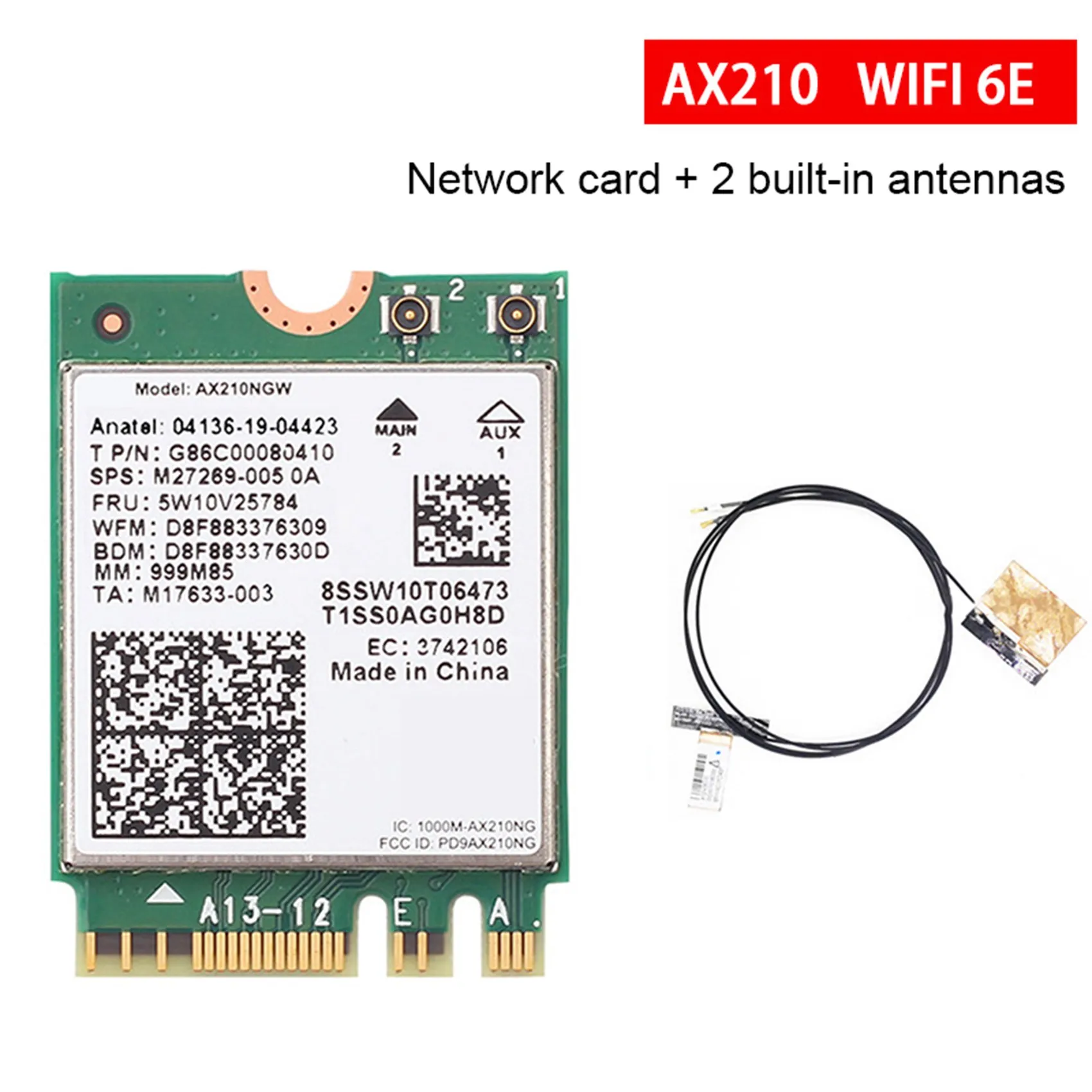 

Беспроводная сетевая карта AX210NGW + 2 встроенных антенны WIFI 6E Gigabit NGFF M.2 2,4G/5G/6G трехдиапазонная беспроводная сетевая карта