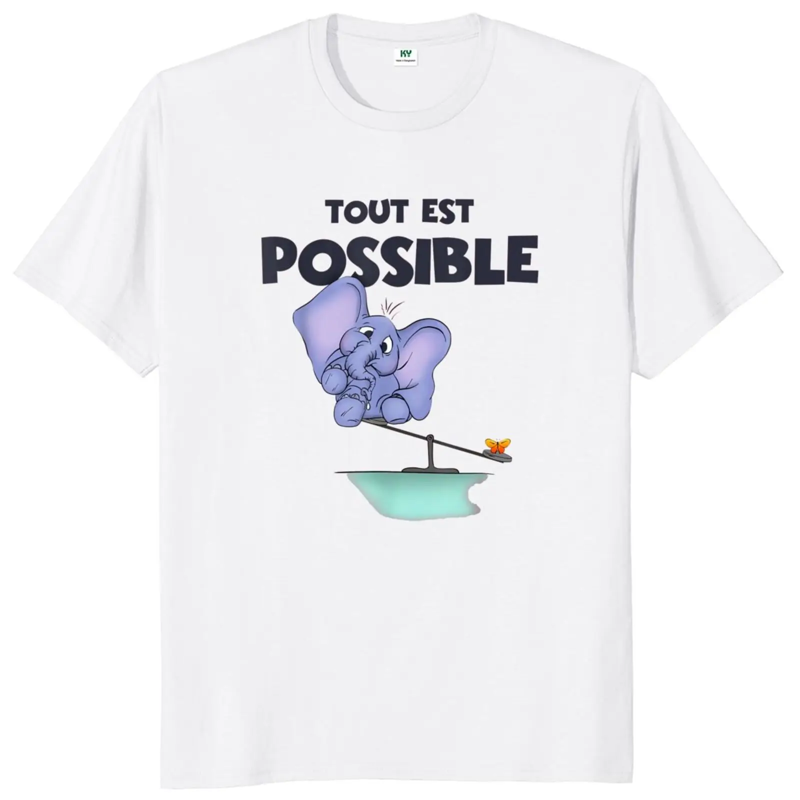 Anything Is Possible Funny T Shirt With French Text Elephant And Butterfly Positive Energy T-Shirt 100% Cotton EU Size
Anything Is Possible Funny T Shirt With French Text Elephant And Butterfly Positive Energy T-Shirt 100% Cotton EU Size