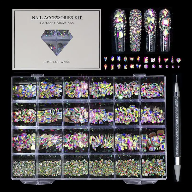 

Nail Art Rhinestones Kit Nail Gems Nail Crystals Ab Flatback Rhinestones Gems Stones For Design Bright Holiday Nail Jewels