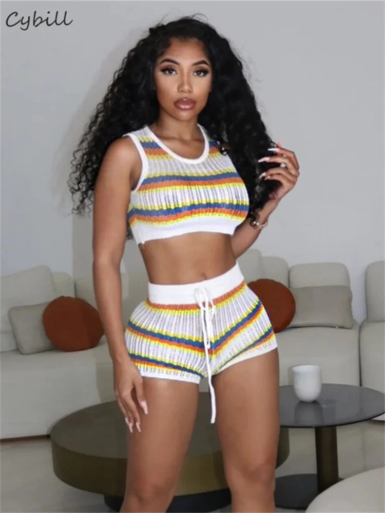 Cybill Two Piece Set Short And Crop Top Hollow Out Knit Colour Blocking Sleeveless Sport Women Summer Holiday Beach Streetwear
Cybill Two Piece Set Short And Crop Top Hollow Out Knit Colour Blocking Sleeveless Sport Women Summer Holiday Beach Streetwear