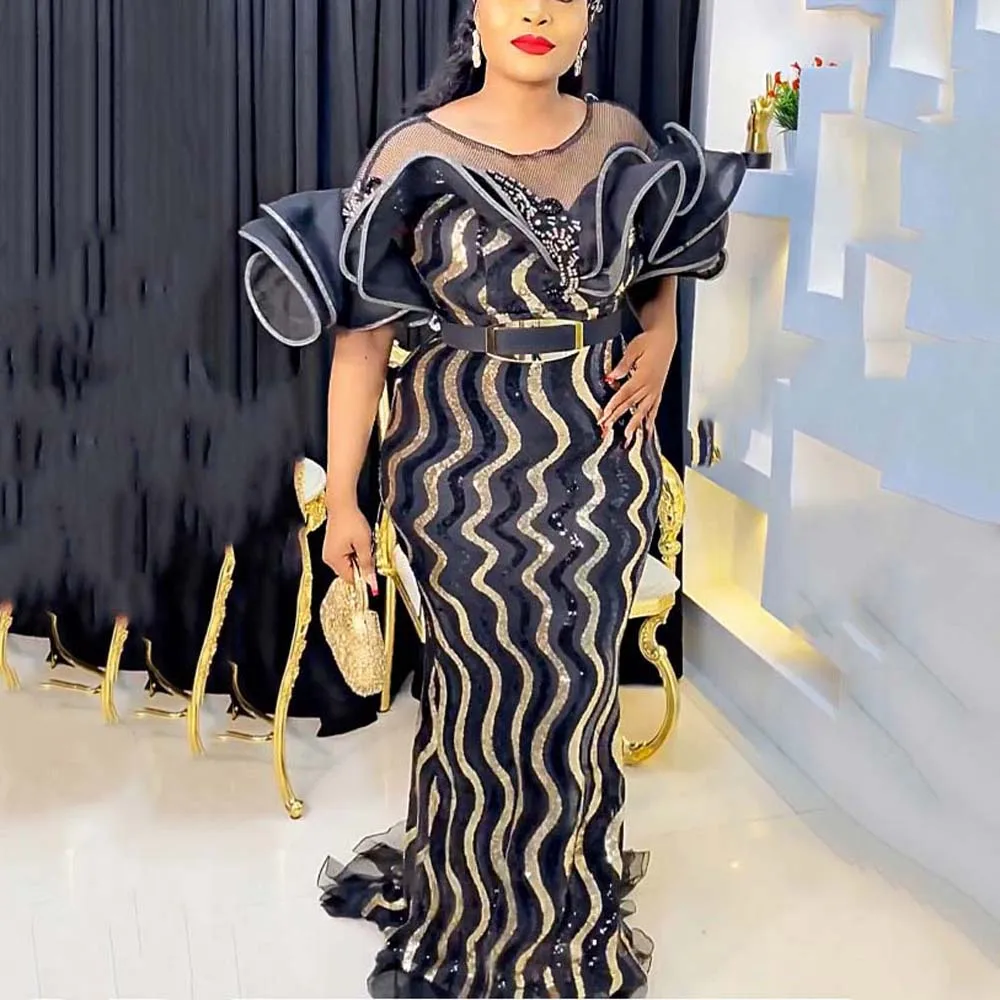 Luxury Sequined Dresses for Women Round Neck Ruffles Sleeve High Waisted Bodycon Floor Length Elegant Birthday Party Dress Hot
Luxury Sequined Dresses for Women Round Neck Ruffles Sleeve High Waisted Bodycon Floor Length Elegant Birthday Party Dress Hot