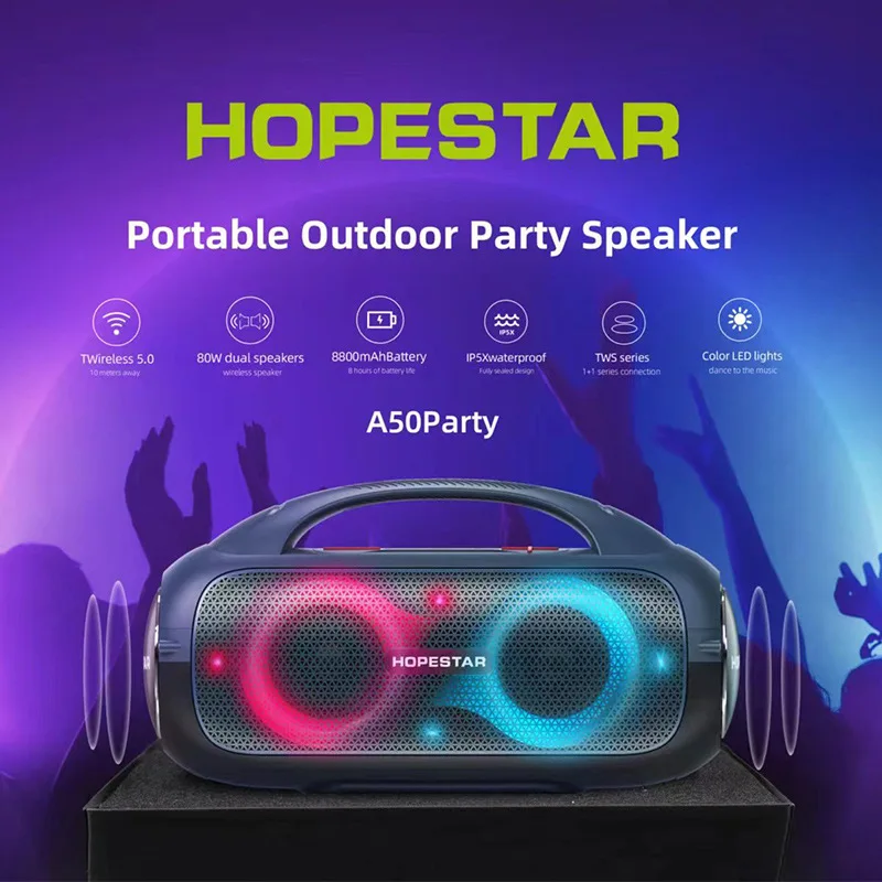 Мощный беспроводной Bluetooth-динамик HOPESTAR A50, 80 Вт, сабвуфер для автомобиля, Атмосфера RGB, портативный динамик для улицы
Мощный беспроводной Bluetooth-динамик HOPESTAR A50, 80 Вт, сабвуфер для автомобиля, Атмосфера RGB, портативный динамик для улицы