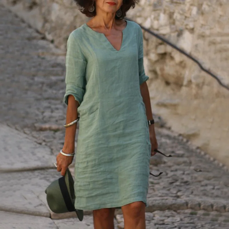 Women Vintage Solid Color Cotton Linen Party Dress Summer Fashion V-Neck Midi Dress Lady Casual Half Sleeve Loose A-Line Dresses
Women Vintage Solid Color Cotton Linen Party Dress Summer Fashion V-Neck Midi Dress Lady Casual Half Sleeve Loose A-Line Dresses
