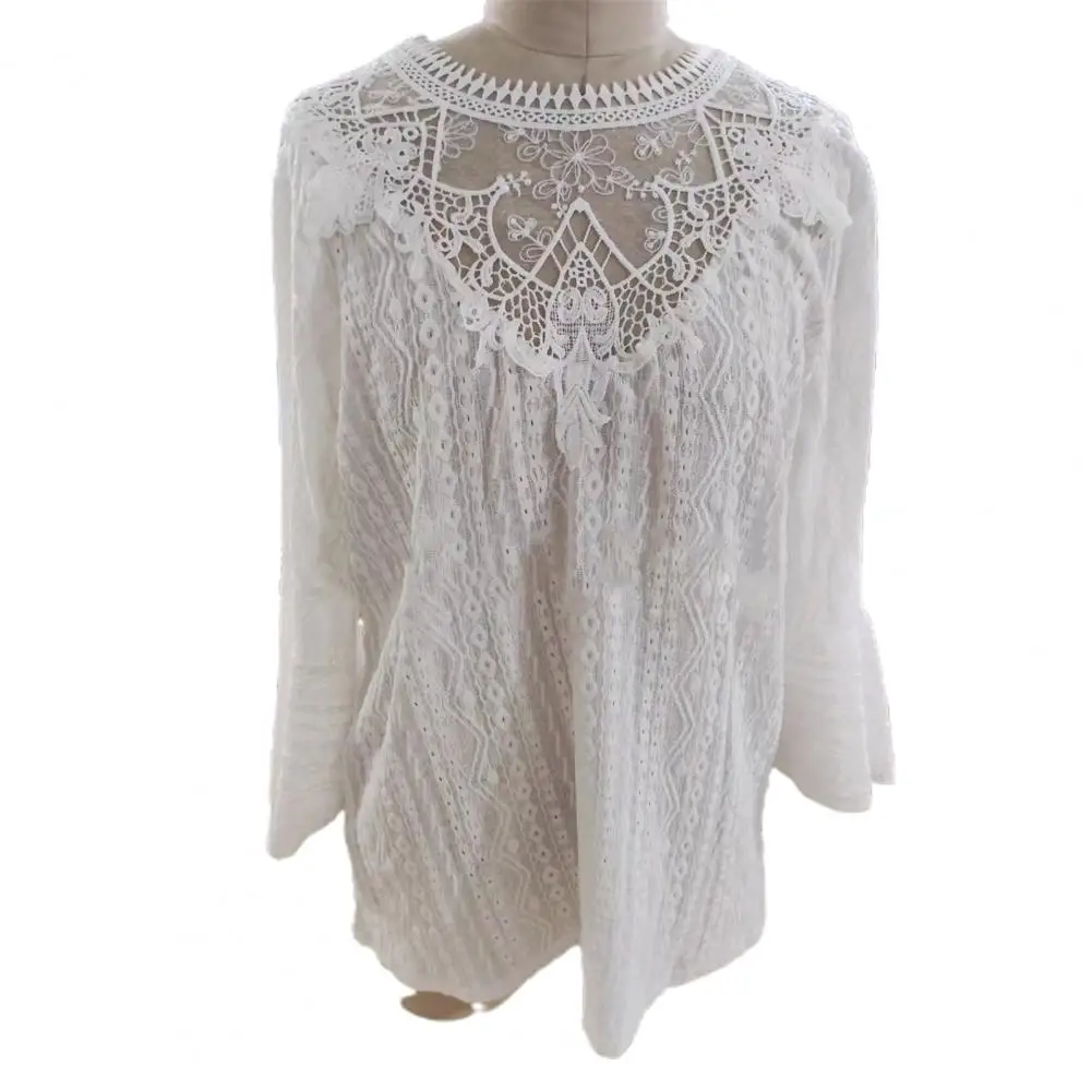 Women Breathable Shirt Flower Embroidery Patchwork Lace Blouse Stylish Women's Autumn Top with Hollow Out Design Three Quarter
Women Breathable Shirt Flower Embroidery Patchwork Lace Blouse Stylish Women's Autumn Top with Hollow Out Design Three Quarter