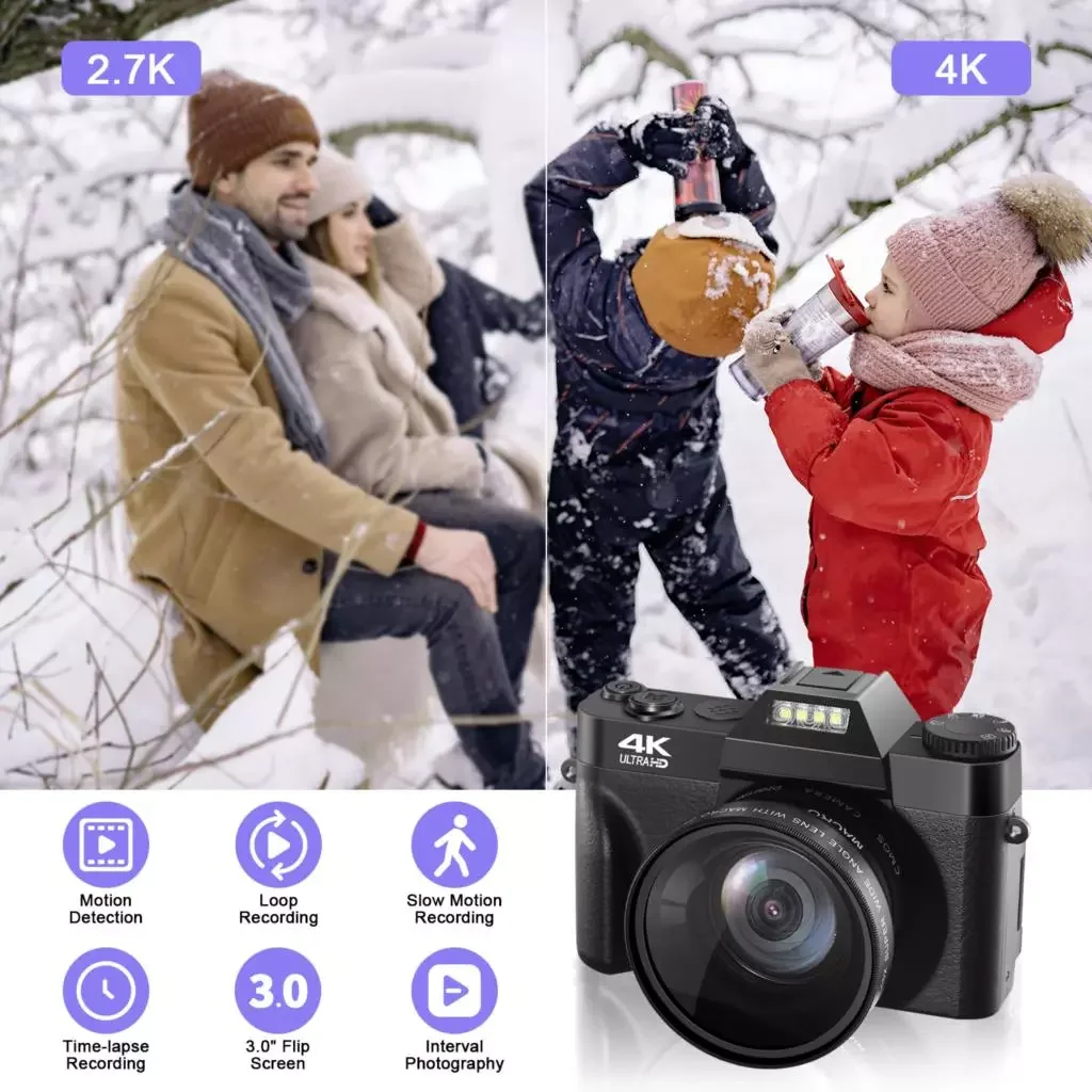 

Digital Camera 48MP 4K Camera Vlogging Camera for YouTube 60FPS Auto Focus 16X Zoom Video Camera Camcorder New Recording Camera