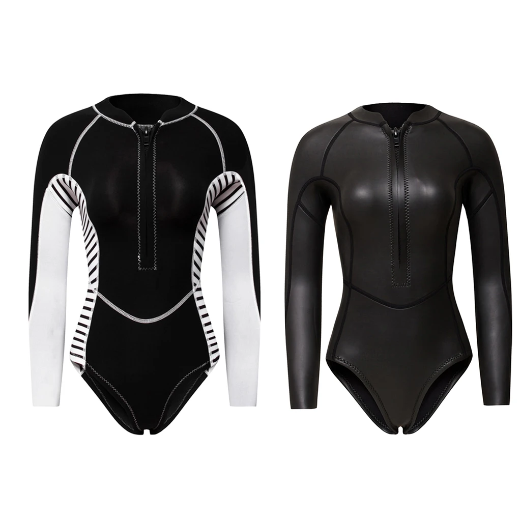 

2mm Neoprene Water Sports Wetsuit Front Zip Long Sleeve Dive Suit for Scuba Diving Surfing Snorkeling One Piece Swimwear Women