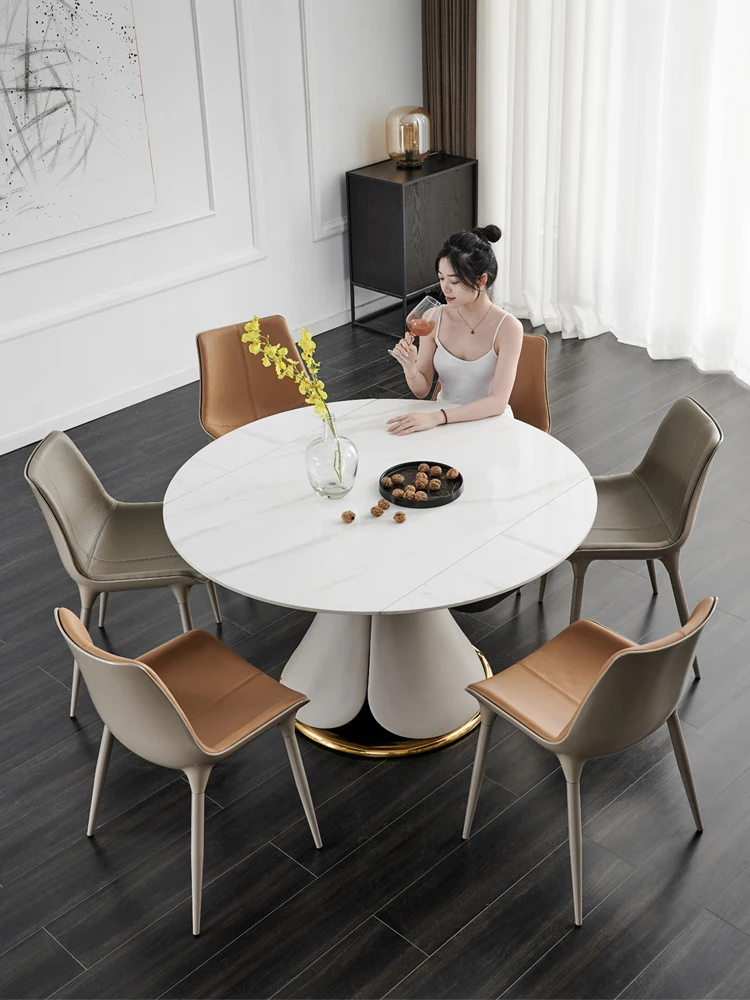 Light luxury rock plate telescopic dining table and chair combination rotary small household square round dual-purpose round din
Light luxury rock plate telescopic dining table and chair combination rotary small household square round dual-purpose round din