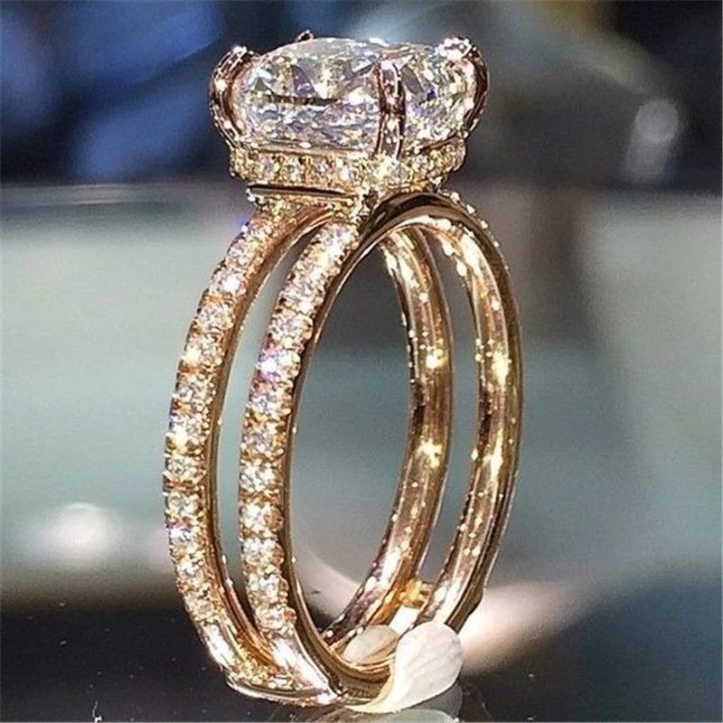 

DIWENFU 18k Gold Double-decker Diamond Crown Rings Topaz Rincess Anillos Bague Rings Diamante Bizuteria for Women Anel Ring Box