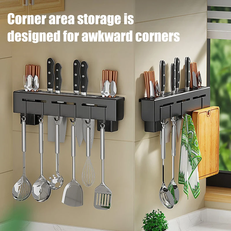 

Kitchen Storage Shelf Knife Stand Chopstick Rack Spoon Holder Wall-mounted Free Punching Organizer Kitchen Gadgets Accessories