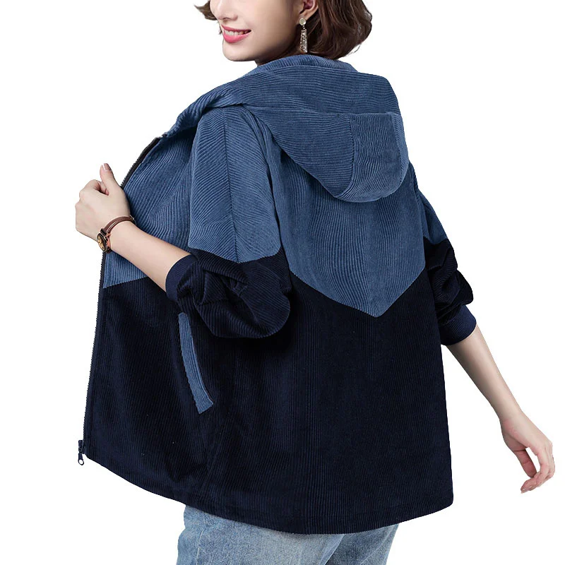 Women's Corduroy Hoodie Jacket Casual Short Coat 4XL Spring Autumn Splicing Thin Loose Zipper Pocket Fashion Parker Street Style
Women's Corduroy Hoodie Jacket Casual Short Coat 4XL Spring Autumn Splicing Thin Loose Zipper Pocket Fashion Parker Street Style