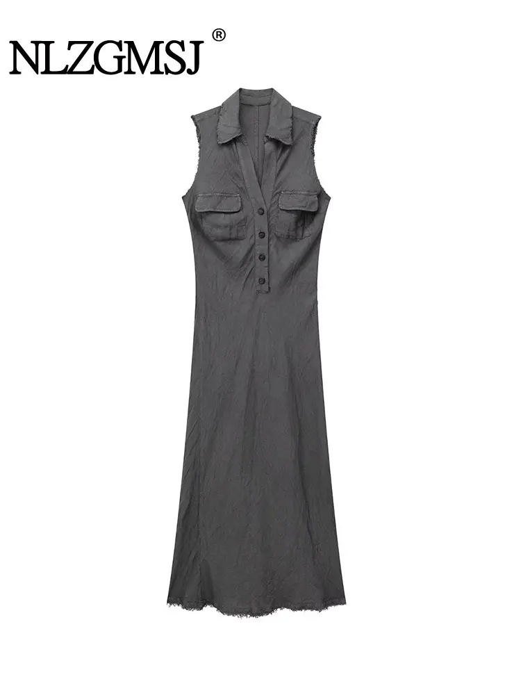 Nlzgmsj TRAF Women Linen Dress 2023 Summer Solid Ladies Long Midi Dress Vintage Lapel Sleeveless Button Up Streetwear
Nlzgmsj TRAF Women Linen Dress 2023 Summer Solid Ladies Long Midi Dress Vintage Lapel Sleeveless Button Up Streetwear
