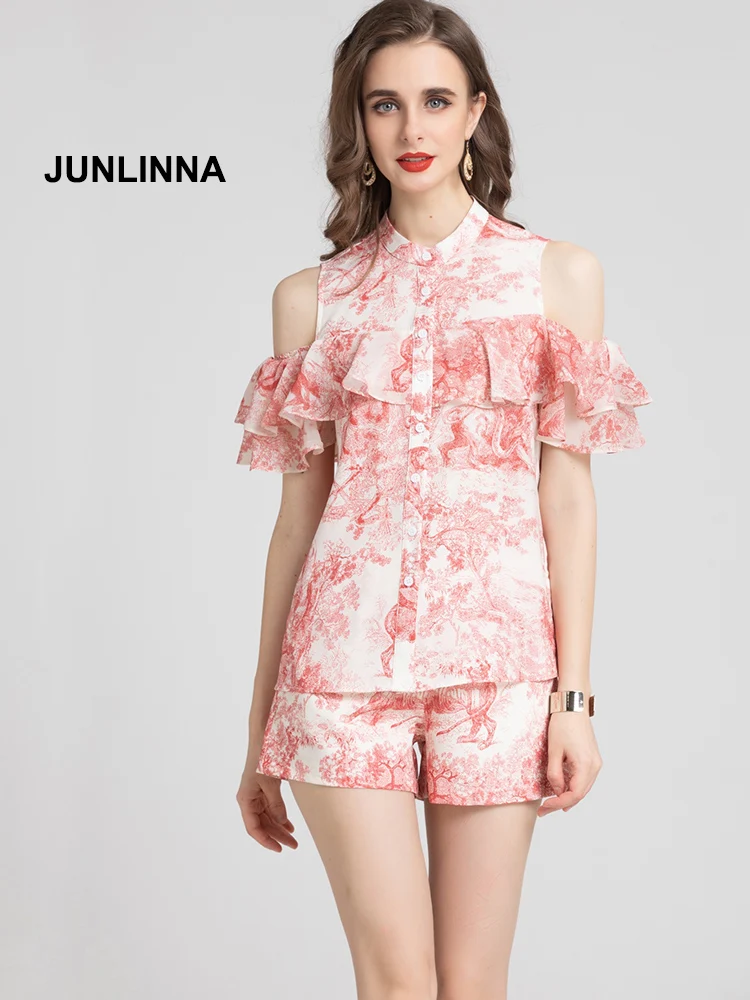 JUNLINNA Runway Fashion Women Two Piece Sets Elegant Geometric Printed Shirt+Shorts High Street Princess Suit
JUNLINNA Runway Fashion Women Two Piece Sets Elegant Geometric Printed Shirt+Shorts High Street Princess Suit