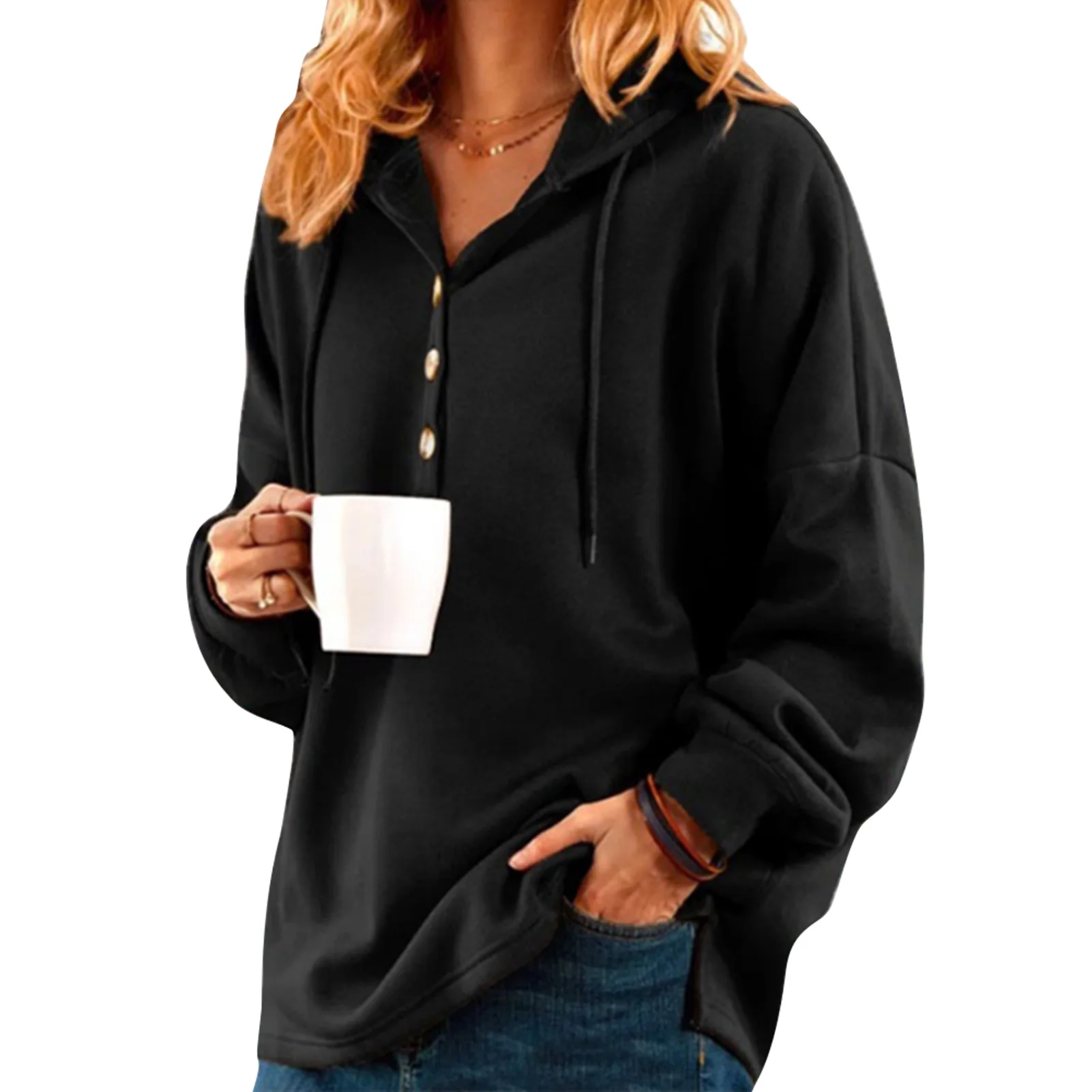 Casual V Neck Button Long Sleeve Sports Autumn Winter Loose Top Outwear Striped Pattern Women Hoodies Soft Daily Solid Color
Casual V Neck Button Long Sleeve Sports Autumn Winter Loose Top Outwear Striped Pattern Women Hoodies Soft Daily Solid Color