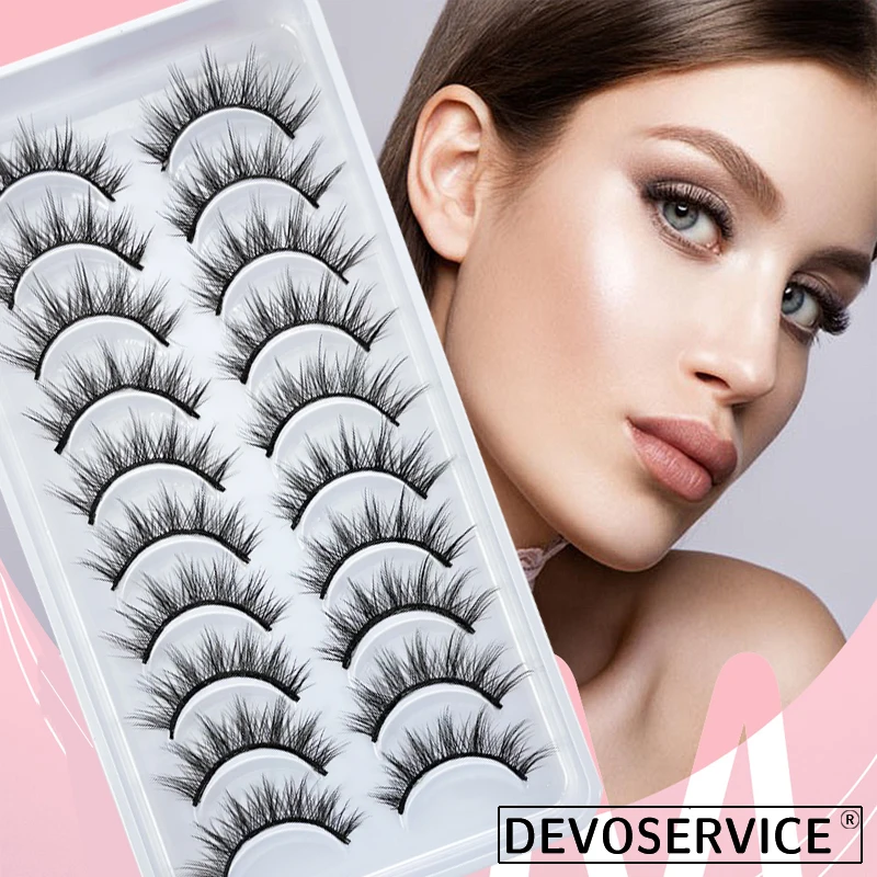 

Devoservice Lashes 10 Pairs Natural 3D Mink Lashes Thick Faux Lashes Dramatic Eyelash Extension False Eye Cils Makeup Maquiagem